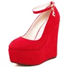 Flock wedges pumps large size female Custom high heels bride wedding shoes woman platform ankle strap party pumps women WSH2594 2