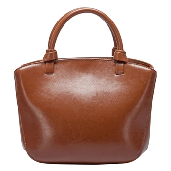 

Genuine Leather Handbag Womens Retro Middle Size Tote Shoulder Bag