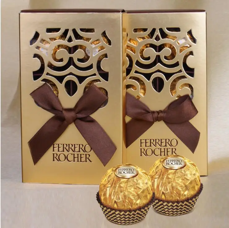 FERRERO ROCHER Boxes Wedding Favors Sweet Gifts Bags Party Supplies Baby Shower Candy Box 6 Holes Gold with Bow