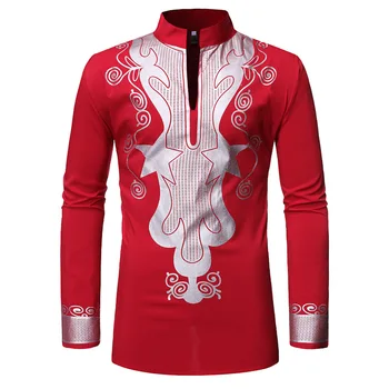 

Red African Dashiki Print Shirt Men 2020 Fashion Brand Streetwear African Clothes Mens Slim Long Sleeve Dress Shirts Male Camisa