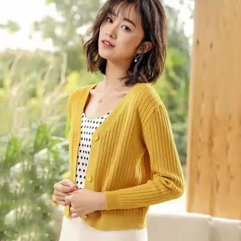 

Knitted Women Solid Cardigan Vintage Simplicity Long Sleeve Loose Warm Slim Elastic Sweater Fashion Female V-Neck Jumper Coats