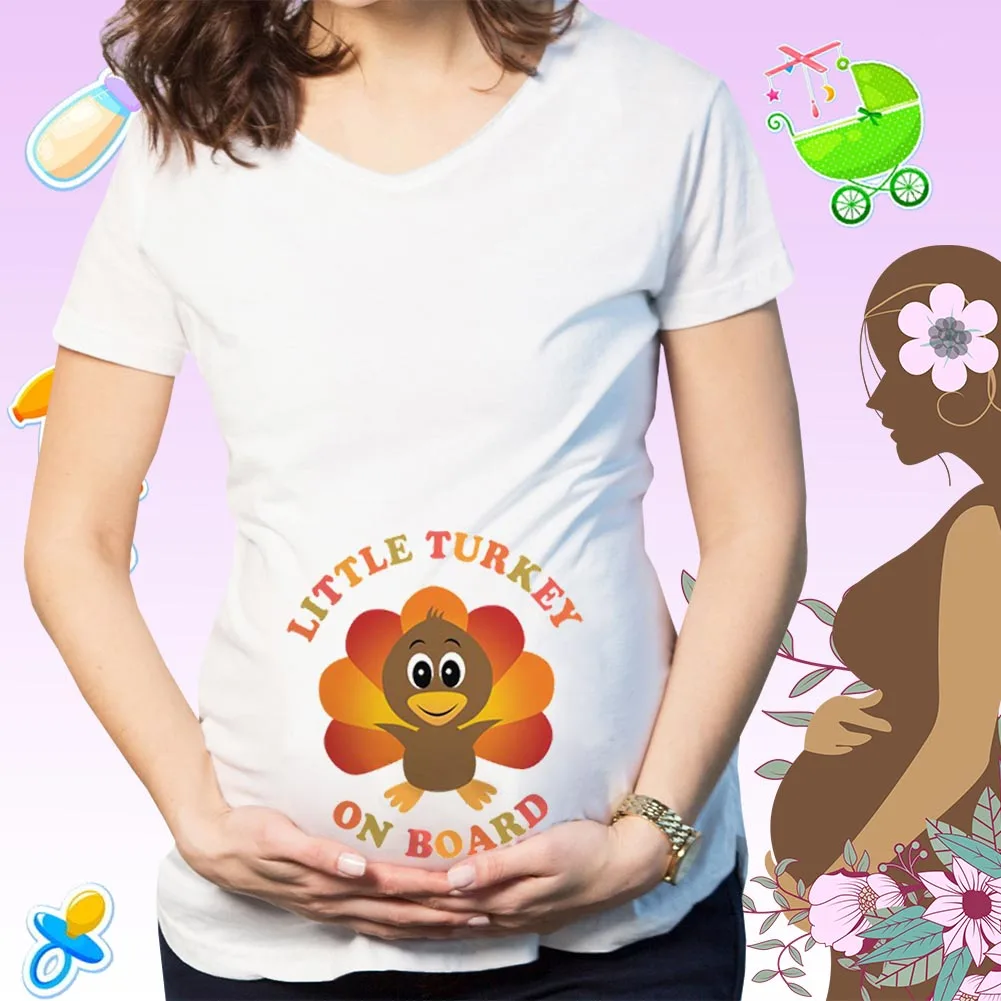 Latest Fashion Print Thanksgiving Pregnant Women T-shirt- White