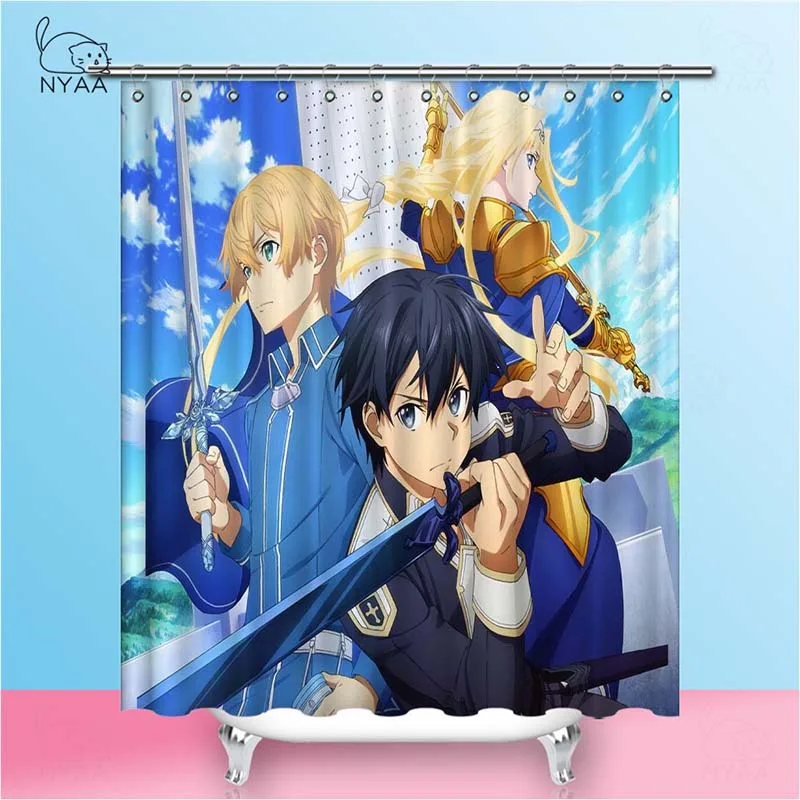 Nyaa Sword Art Online занавески для душа Водонепроницаемый полиэстер ткань аниме пляжные занавески для ванной комнаты для домашнего декора - Цвет: NY5736
