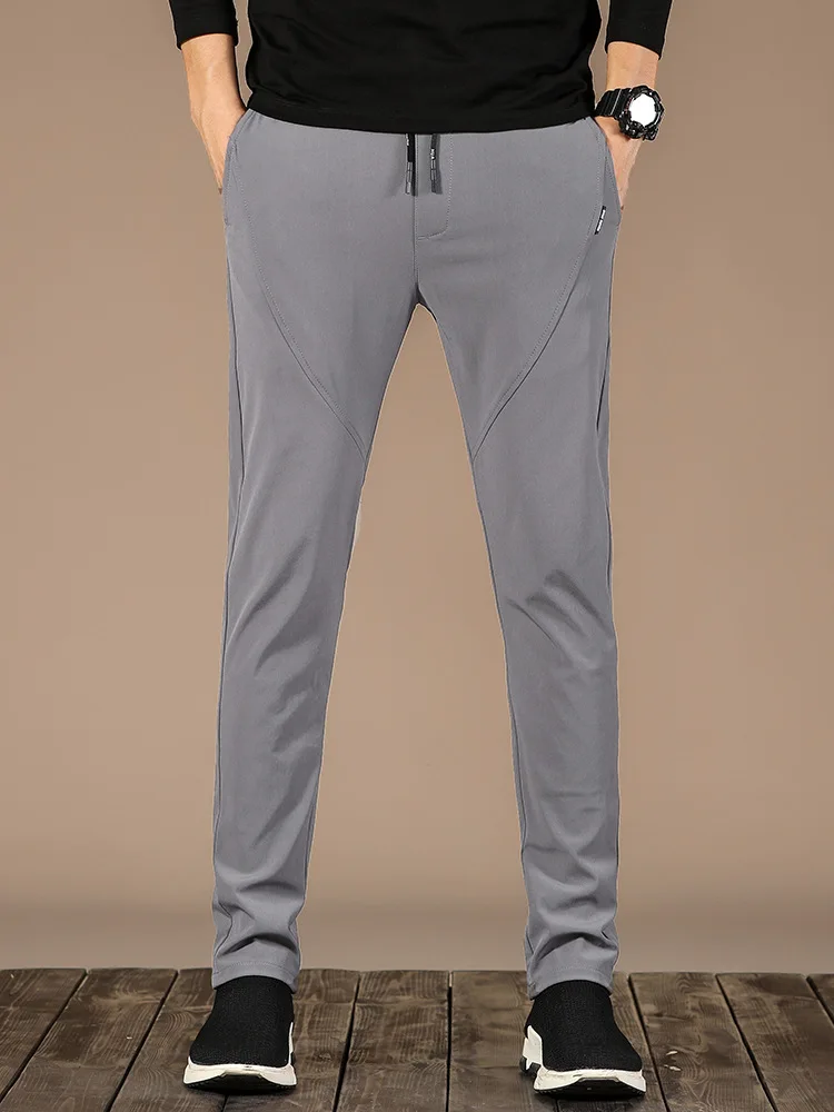 Летние тонкие мужские повседневные брюки в Корейском стиле, облегающие прямые брюки из вискозного волокна, быстросохнущие спортивные штаны, стильные универсальные - Цвет: Серый