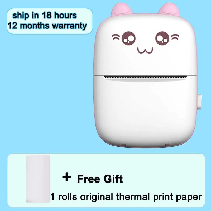 Portable Thermal Printer MINI CAT Print Paper Photo Pocket Thermal Printer 58mm Printing Wireless Bluetooth Android IOS Printers small phone printer Printers