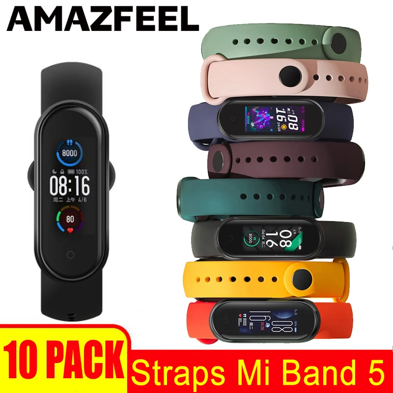 10 шт./упак. для Xiaomi Mi Band 5 ремешок силиконовый спортивный браслет наручные Ремешки