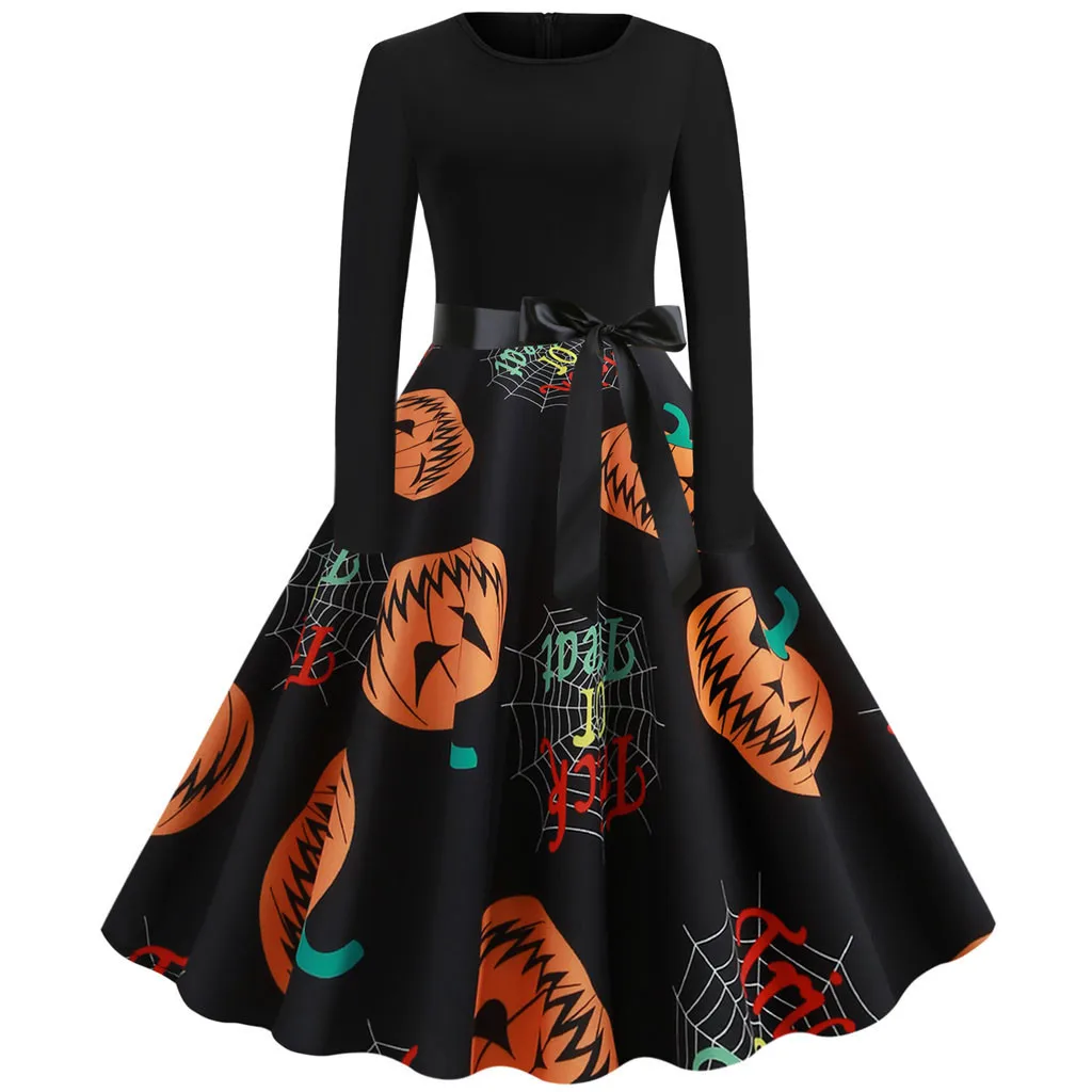 Женское винтажное вечернее платье с длинным рукавом на Хэллоуин 50s - Цвет: BK