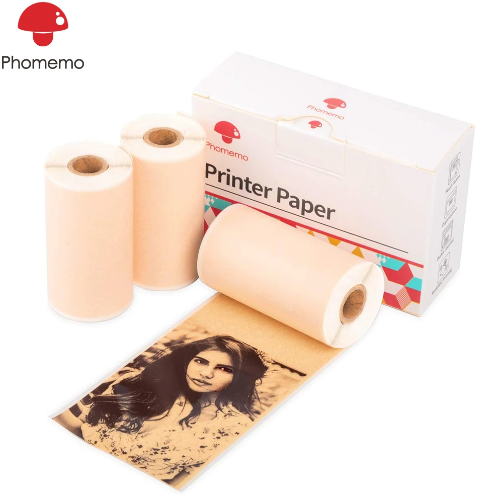 Phoemo-papel térmico dorado para impresora phoemo M02/M02S/M02Pro, papel adhesivo de bolsillo de 53mm x 3,5 m, 3 rollos