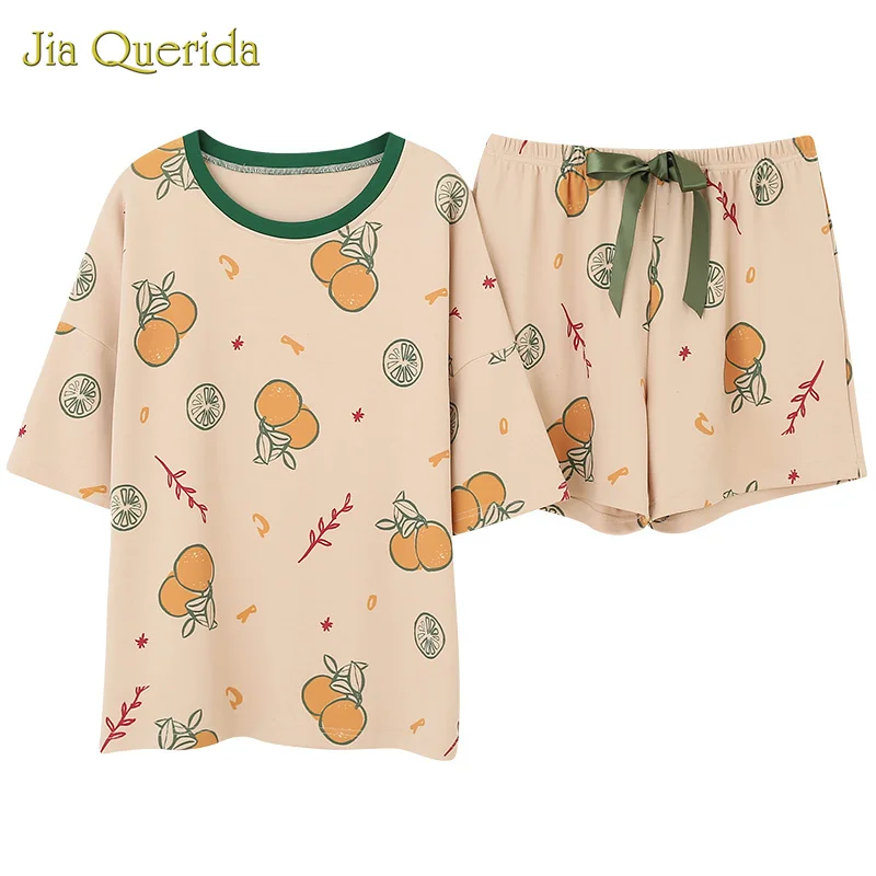 2020 Soft Pjs Women Spring Sleepwear Crew Neck Short Sleeve Short Pants Printing Pj Set Pajamas Set Pyjamas Women Leisure Style
