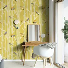 Nordic Birch Forest Wallpaper Modernt Bird Tree Bedroom Living Room Background Walls Wallpaper Red Green