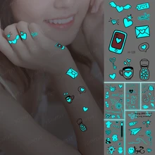 Luminous Tattoos Heart Panda Love Rose Waterproof Temporary Tattoo Sticker Blue Glow Finger Wrist Body Art Flash Tatto Women Men