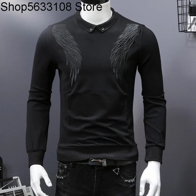 

Lapel Embroidery Sweater Plus Fat plus Men's Wear Long Sleeve T Shirt Tide Fat Super Extra Large Size
