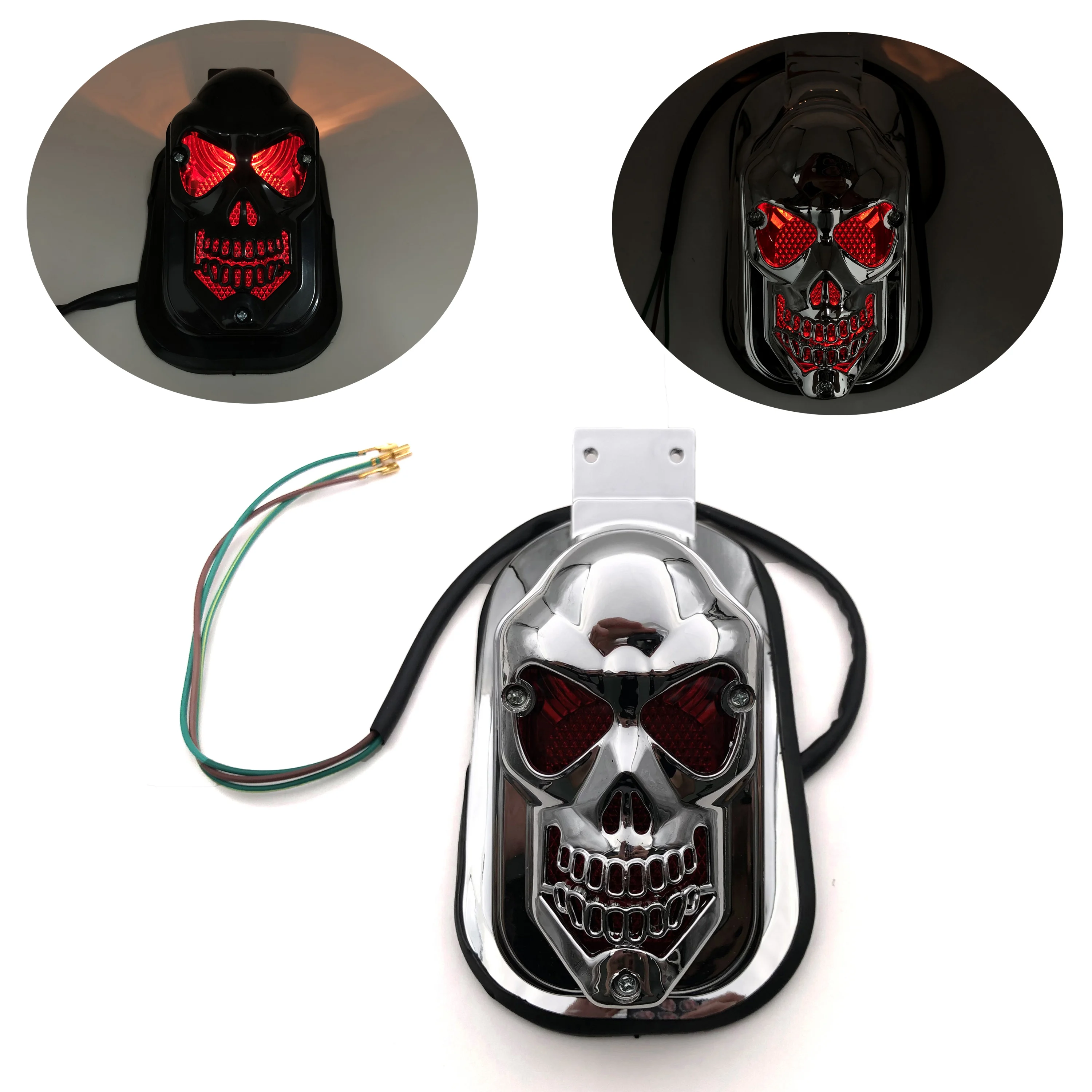 

REALZION Universal Motorcycle Parts Taillights Black Chrome Skull Rear Brake Lamp Tail Light For Harley Honda Yamaha Suzuki