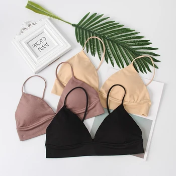 

Female French Thin Shoulder Strap Invisible No Steel Ring Large Size Bra Solid Color Triangle Cup Sports Fixed Shoulder Bra