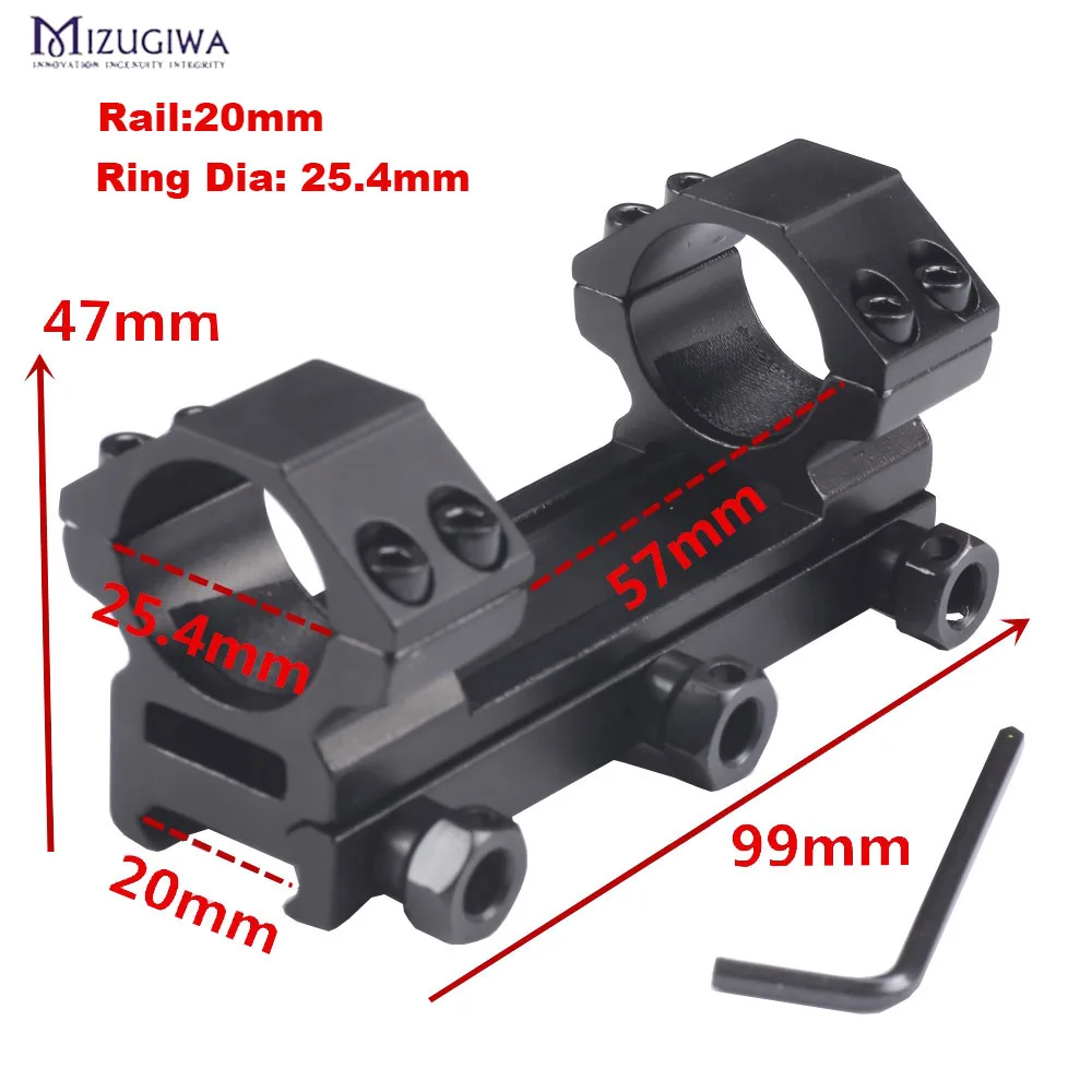 MIZUGIWA Тактический цельный плоский Топ 30 мм двойное кольцо выше профиля прицела 20 мм рис Рельс Пикатинни для пневматической винтовки - Цвет: Rail20mm Ring25.4mm