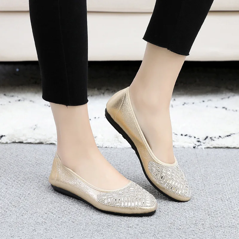 

2019 Spring New Style Europe And America WOMEN'S Flat-heeled Shoes Light Diamond Cloth Shoes Flat Single Pointed Shallow Mouth L