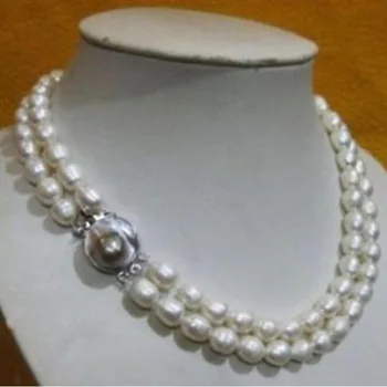 

CHARMING NATURAL 2 row 9-10MM AKOYA REAL WHITE BAROQUE PEARL NECKLACE