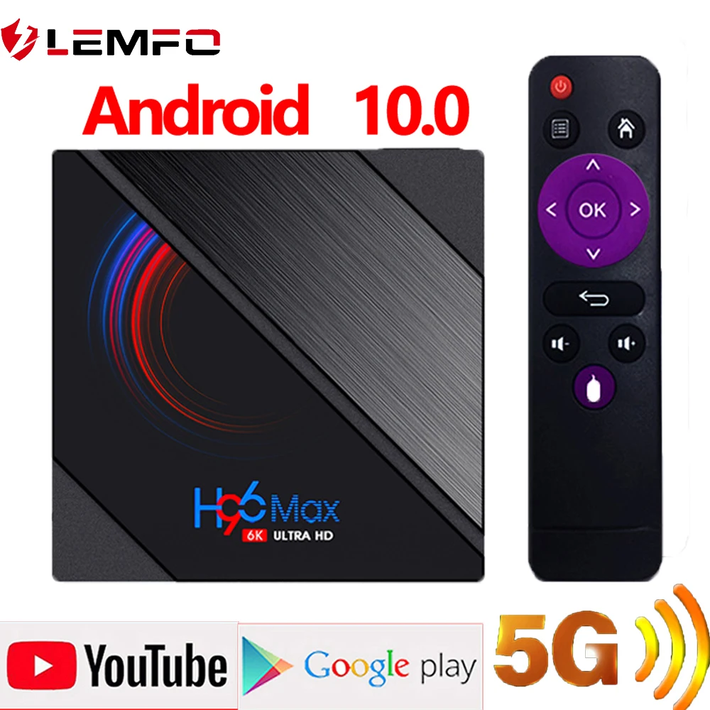 ТВ приставка Android 10 4G 64 Гб 6K TV Box H96 MAX Smart Google Voice set Top 2 5G WIFI YouTube 3D LEMFO|ТВ-приставки и