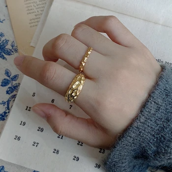 

Silvology 925 Sterling Silver Irregular Concave Surface Rings Stone Texture Minimalist Wide Rings for Women 925 Designer Jewelry