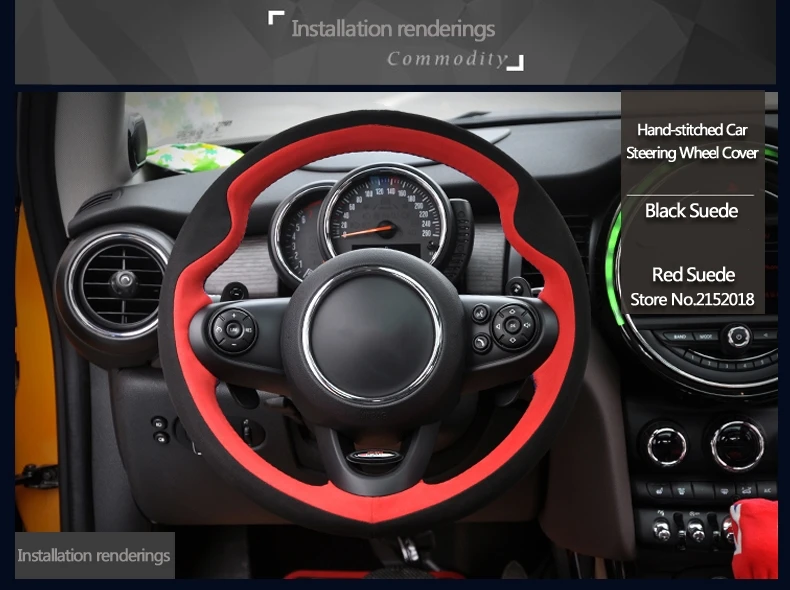 Блестящая Пшеница ручная работа черный красный замшевый чехол рулевого колеса автомобиля для Mini Coupe