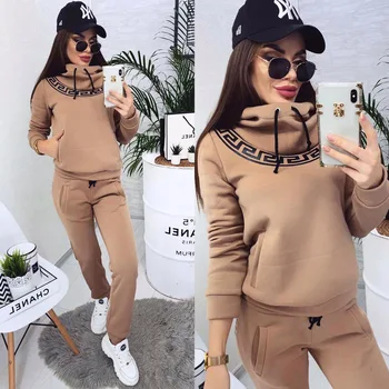 

2019 Europe and the United States new women's sports casual stitching hooded vests set of two sets women two piece outfits