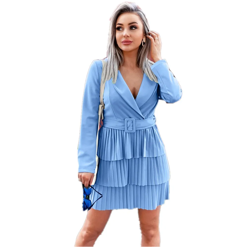 Sexy Long-Sleeved Dress 2021 Winter Loose Short Skirt Slim Pleated Mini Skirt Solid Color Casual Women