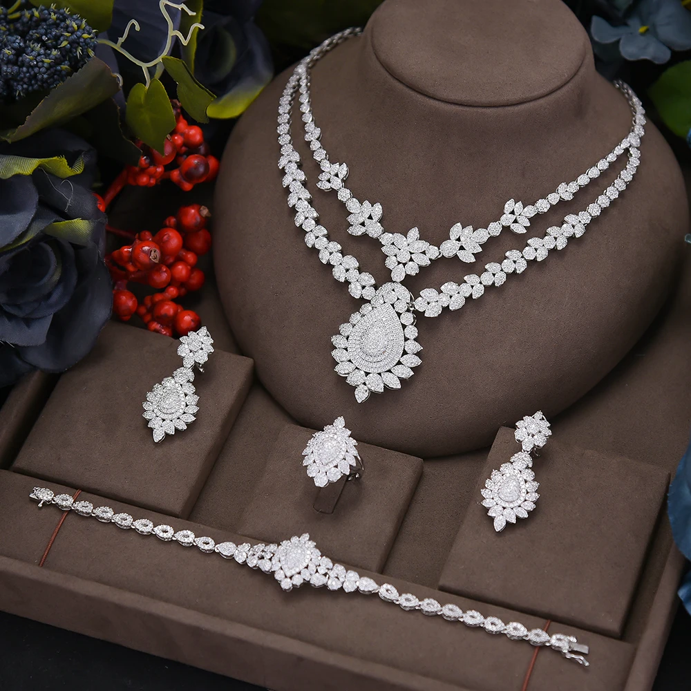 missvikki Luxury African Big 4PCS Jewelry Set For Women Wedding Party Naija Bride Necklace Bangle Ring Dubai Dress | Украшения и