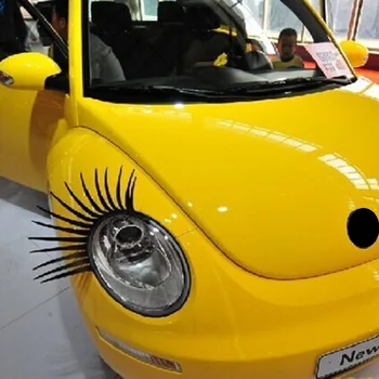 

New 2pcs 3D Charming Black False Eyelashes Fake Eye Lash Sticker Car Headlight Decoration Funny Decal For Beetle Drop Shipping