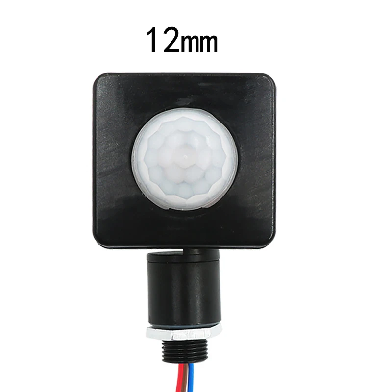 Black 12mm Ультратонкий Светодиодный светильник с датчиком движения PIR, водонепроницаемый, открытый, 5 светодиодный, регулируемый датчик движения - Цвет: Black 12mm