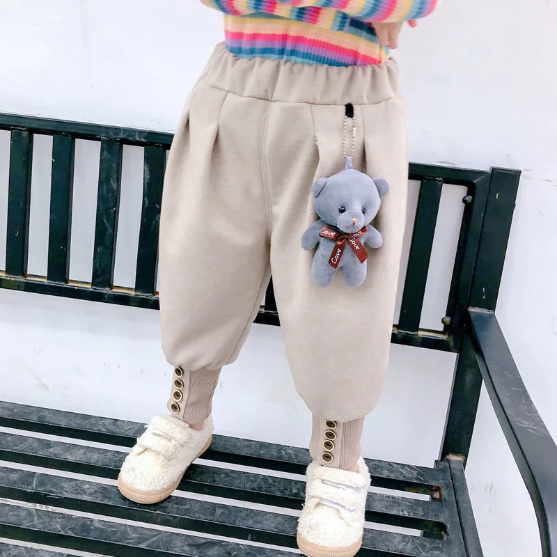 Детские однотонные штаны-шаровары; зимние плотные фланелевые повседневные брюки для маленьких девочек; Детские флисовые теплые штаны с эластичным поясом