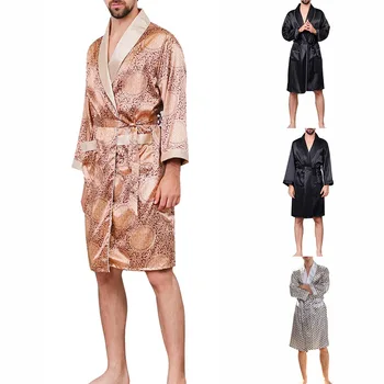 

2020 New Men Black Lounge Men's Sleep Robes Sleepwear Faux Silk Nightwear For Men Comfort Silky Bathrobes Noble Dressing gown