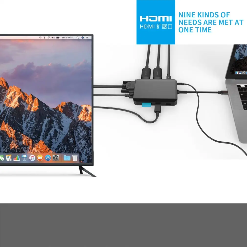 6-в-1 Тип-C Usb-C отложным воротником HDMI Сеть карты Vga компьютера телефона Зарядное устройство концентратор мульти-Многофункциональный преобразователь