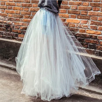 

LANMREM 2020 Winter Women's New Denim Shorts Stitching Mesh Gauze High Waist Fake Two-piece A-line Puff Skirt Pants PC306