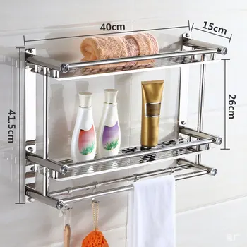 

Stainless Steel Bathroom Storage Holder Double Layer Wall Mounted Towel Rack