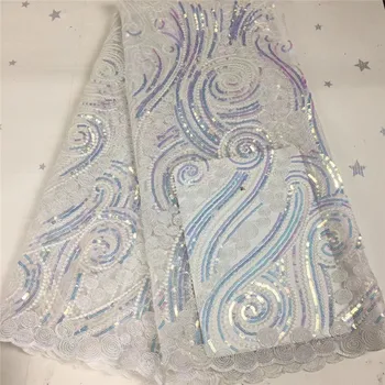 

yellow African Sequins Lace Fabrics 2020 white High Quality French Lace Fabric Nigerian Tulle Lace Fabrics For Wedding Dress