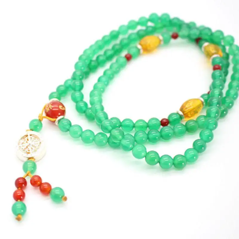 Natural Green Onyx Collocation Sterling Silver 108 Buddhism Bead Bracelet