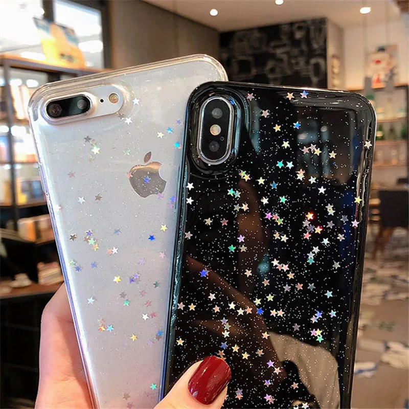 N1986N Телефон чехол для iPhone 6 6s 7 8 Plus X XR XS Max Bling Star тени с металлическим блеском порошок прозрачный мягкий TPU для iPhone X XS