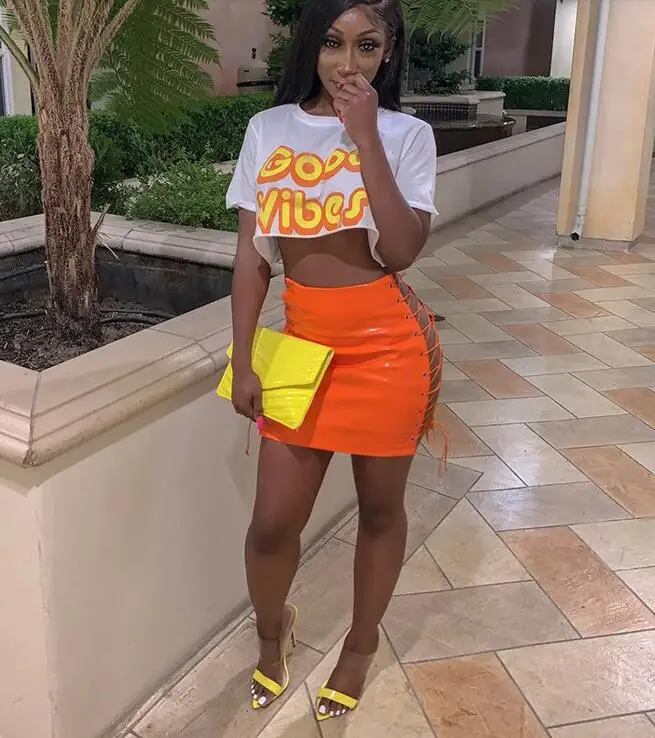 neon orange skirt