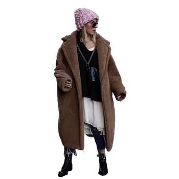 

Women woolen coat red khaki plus size loose tops long jacket 2019 autumn winter new lapel fashion plus thick blends coat JD587