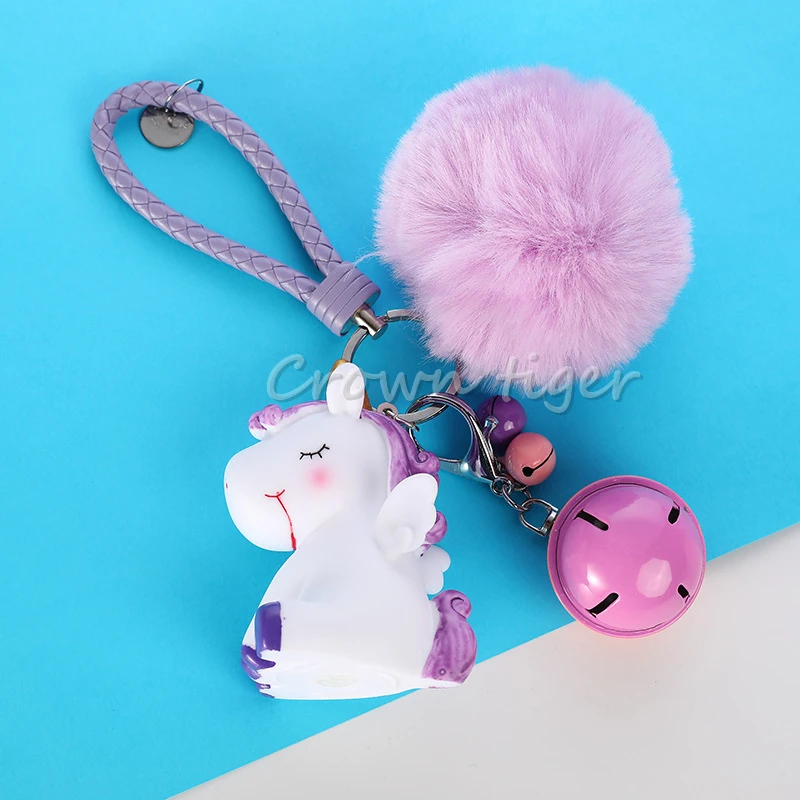 

Cute Plush Unicorn Keychain Women Fur Pom Pom Fluffy Ball Bell Faux Rabbit Hair Key Ring Kawaii Dolls Toy Girls Bag Key Pendant