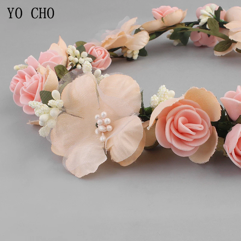 Meldel Bridal hair accessories foam rose headband women headdress silk fake flower wreath handmade headband Hair Accessories Bridal Hair Accessories