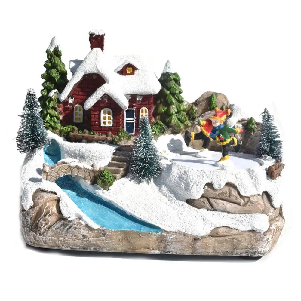 

LED Light Music House Christmas Glowing Decoration Claus Tree Resin Cottage Crafts Exquisite Santa House Ornament Christmas D1E4