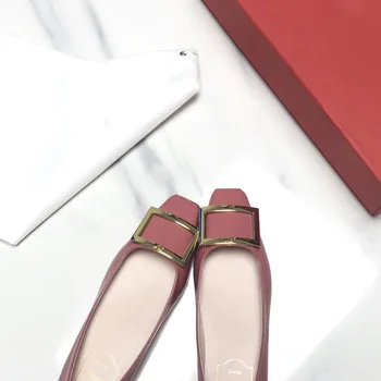

2020 POWEE Luxury Brand Design Romantic Rose Square Metal Buckle Pink Women's Shoes Ballet Flat