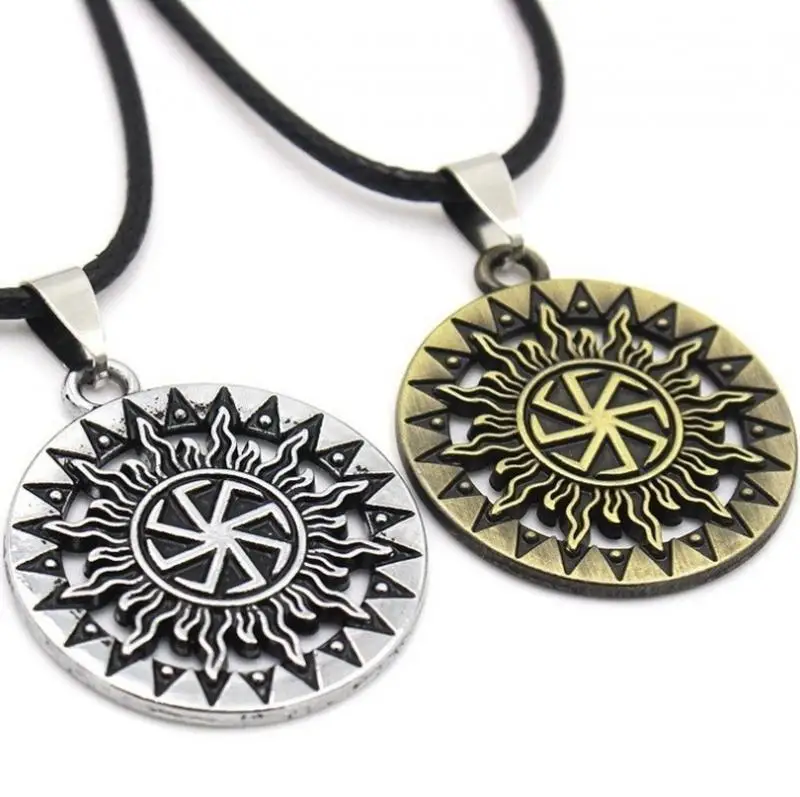 Retro Abstract Sunflower Pattern Amulet Pendant Necklace Men's Punk Rock Motorcycle Jewelry