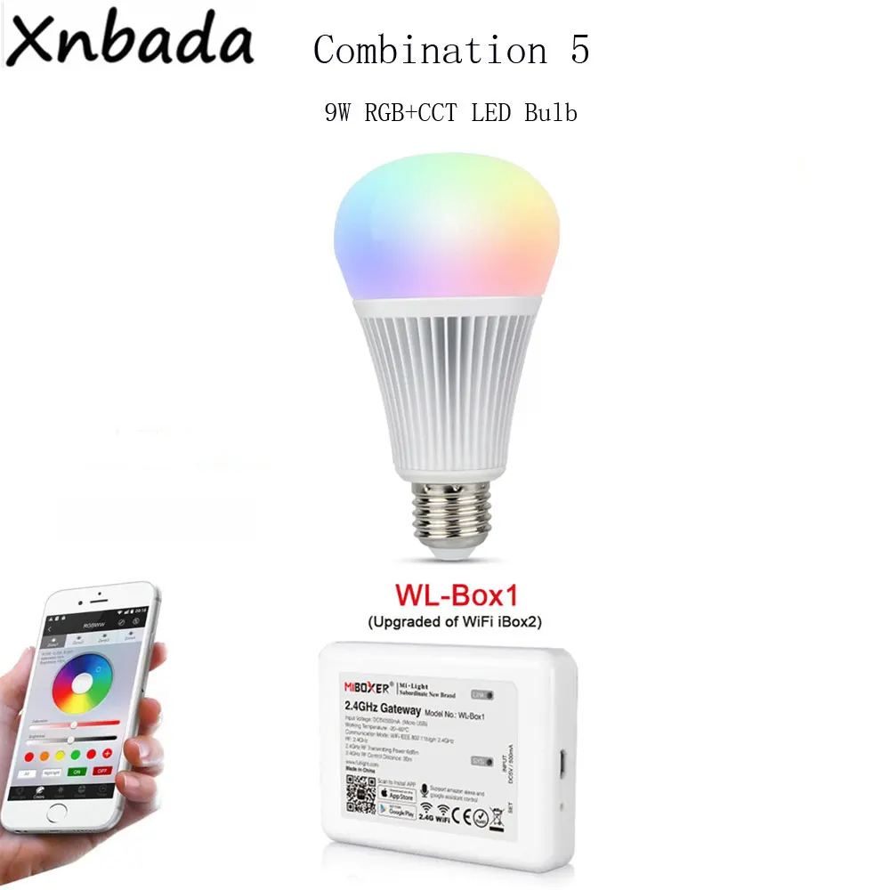 Milight светодиодные лампы 9W RGBCCT+ WL-Box1 светодиодный контроллер DC5V+ 2,4G B4/T4 4-Зона RGB+ CCT сенсорный Панель пульт дистанционного управления