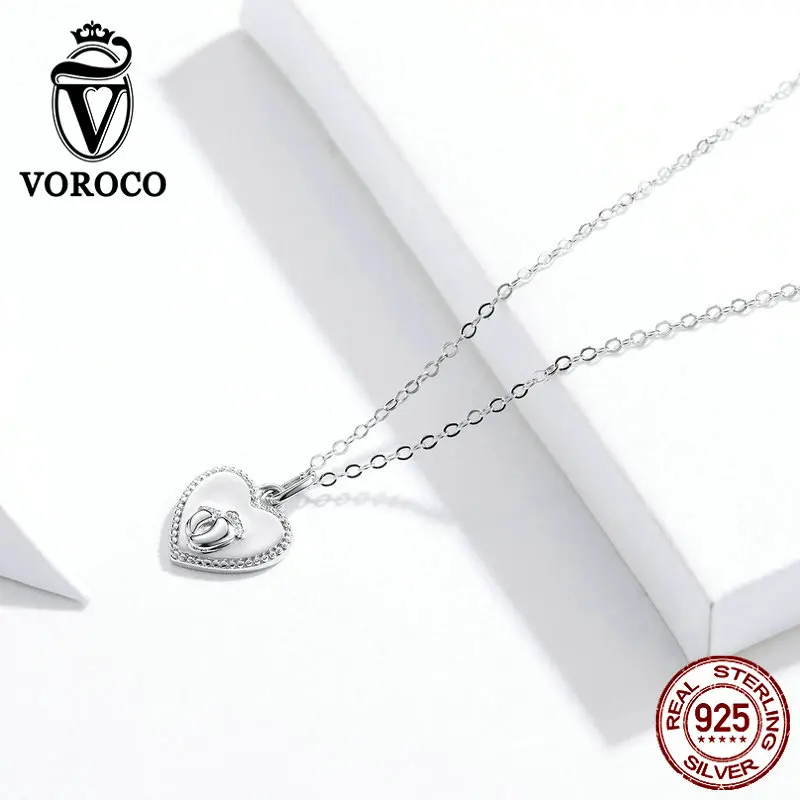Voroco настоящий 925 пробы Серебряное ожерелье для родителей и с детскими следами ожерелье с подвеской в виде сердца для женщин Подарок на годовщину BKN354