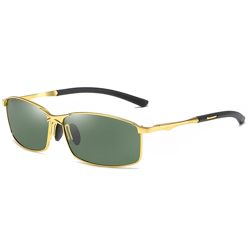 Gold green Мужские поляризованные солнцезащитные очки для спорта, lunetes de soleil pour hommes, мужские солнцезащитные очки с металлической оправой, gafas de sol hombre - Цвет линз: Gold green