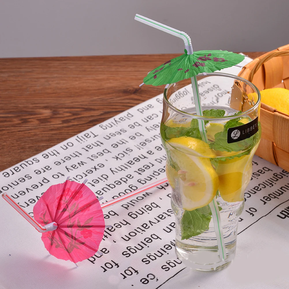100pcs Hawaiian Luau Party Umbrella Parasol Straws Cocktails Drinks Pool Beach