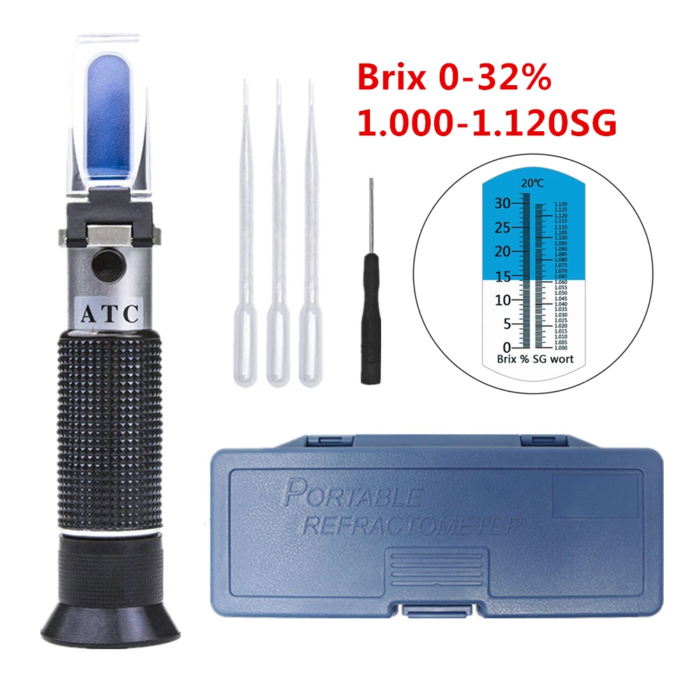 Beer Wort Refractometer 1.000-1.130 Wort Specific Gravity Brix 0-32% Hydrometer Sugar Meter