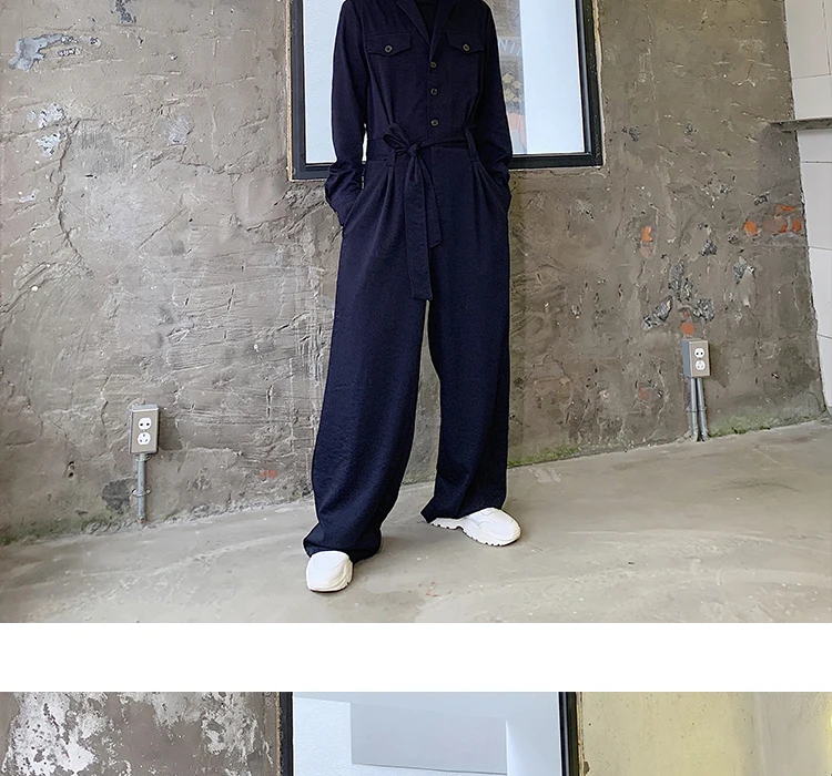 Мужской комбинезон с длинными рукавами свободные широкие брюки с поясом Мужские Винтажные уличные хип-хоп повседневные шаровары